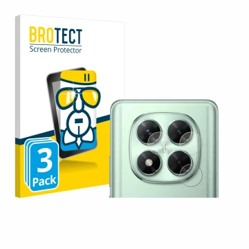 Face avant d’un emballage produit avec le logo de la marque BROTECT. À côté, l’appareil Xiaomi Poco X7 (Caméra UNIQUEMENT) est