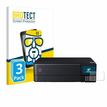 Face avant d’un emballage produit avec le logo de la marque BROTECT. À côté, l’appareil Epson EcoTank ET-8550 est représenté a
