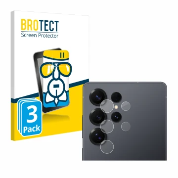 Face avant d’un emballage produit avec le logo de la marque BROTECT. À côté, l’appareil Samsung Galaxy S25 Ultra Enterprise Ed