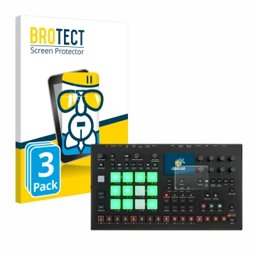 Face avant d’un emballage produit avec le logo de la marque BROTECT. À côté, l’appareil Elektron Analog Rytm MKII est représen