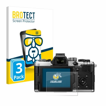 Face avant d’un emballage produit avec le logo de la marque BROTECT. À côté, l’appareil OM System OM-3 est représenté avec la 