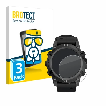 Face avant d’un emballage produit avec le logo de la marque BROTECT. À côté, l’appareil Garmin Descent G2 est représenté avec 