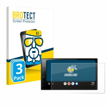 Face avant d’un emballage produit avec le logo de la marque BROTECT. À côté, l’appareil Pioneer SPH-DA77DAB est représenté ave