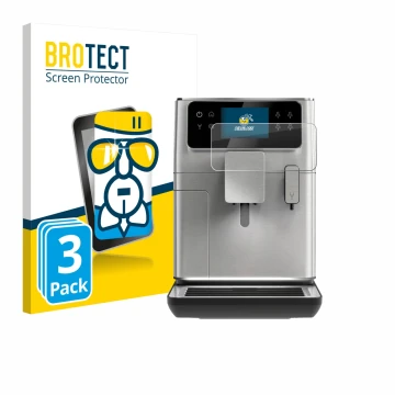 Face avant d’un emballage produit avec le logo de la marque BROTECT. À côté, l’appareil WMF Perfection 680 est représenté avec