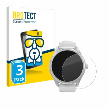 Face avant d’un emballage produit avec le logo de la marque BROTECT. À côté, l’appareil Hama Smartwatch 5010 est représenté av
