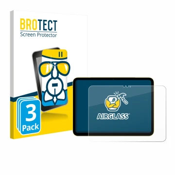 Face avant d’un emballage produit avec le logo de la marque BROTECT. À côté, l’appareil Apple iPad Air 11