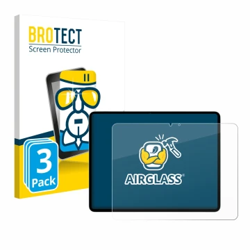 Face avant d’un emballage produit avec le logo de la marque BROTECT. À côté, l’appareil Apple iPad Air 13