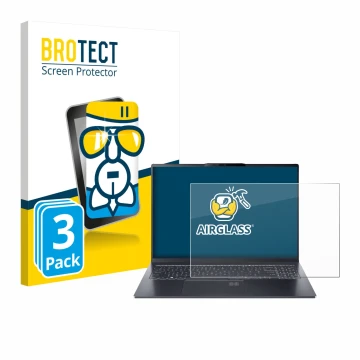 Face avant d’un emballage produit avec le logo de la marque BROTECT. À côté, l’appareil Acer Swift Go 16 AI est représenté ave