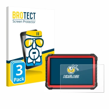 Face avant d’un emballage produit avec le logo de la marque BROTECT. À côté, l’appareil Launch X-431 PRO3S+ V5.0 est représent