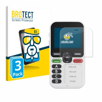 Face avant d’un emballage produit avec le logo de la marque BROTECT. À côté, l’appareil Doro Leva X10 est représenté avec la p