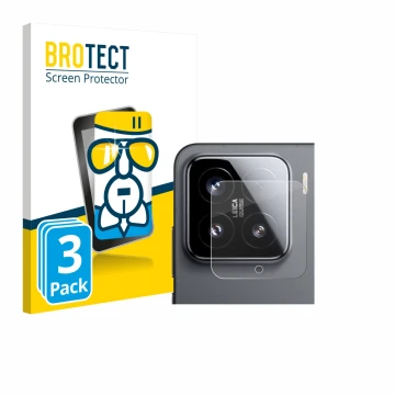 Face avant d’un emballage produit avec le logo de la marque BROTECT. À côté, l’appareil Xiaomi 15 (Caméra UNIQUEMENT) est repr