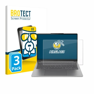 Face avant d’un emballage produit avec le logo de la marque BROTECT. À côté, l’appareil Lenovo IdeaPad Pro 5 Gen 10 14