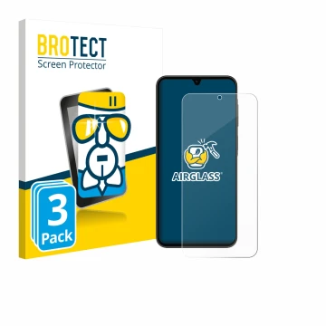 Face avant d’un emballage produit avec le logo de la marque BROTECT. À côté, l’appareil Samsung Galaxy A26 5G Enterprise Editi