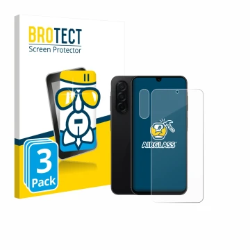 Face avant d’un emballage produit avec le logo de la marque BROTECT. À côté, l’appareil Samsung Galaxy A26 5G Enterprise Editi