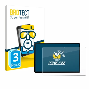 Face avant d’un emballage produit avec le logo de la marque BROTECT. À côté, l’appareil Samsung Galaxy Tab S10 FE+ WiFi est re