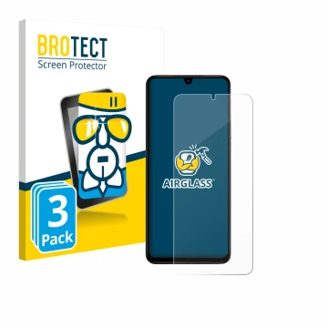 Face avant d’un emballage produit avec le logo de la marque BROTECT. À côté, l’appareil Xiaomi Poco C71 est représenté avec la