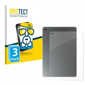 Face avant d’un emballage produit avec le logo de la marque BROTECT. À côté, l’appareil Samsung Galaxy Tab S10 FE+ (Arrière) e