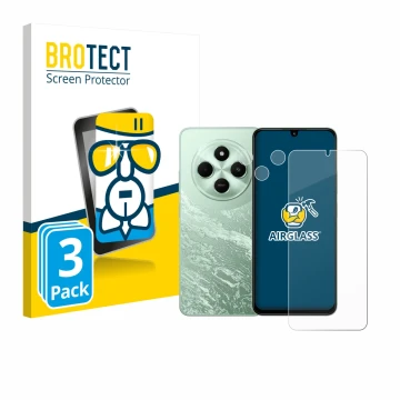 Face avant d’un emballage produit avec le logo de la marque BROTECT. À côté, l’appareil Xiaomi Poco C75 (Avant+Caméra) est rep