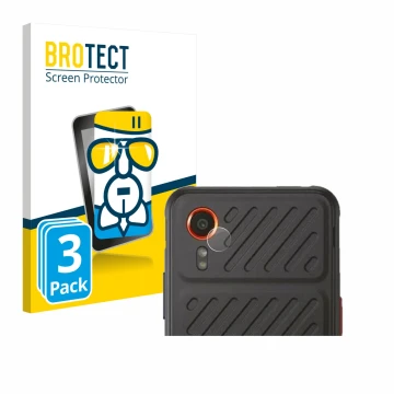 Face avant d’un emballage produit avec le logo de la marque BROTECT. À côté, l’appareil Samsung Galaxy XCover 7 Enterprise Edi