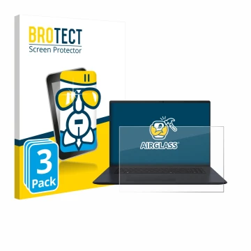 Face avant d’un emballage produit avec le logo de la marque BROTECT. À côté, l’appareil ASUS Vivobook 18 M1807 est représenté 