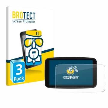 Face avant d’un emballage produit avec le logo de la marque BROTECT. À côté, l’appareil TomTom Go Navigator 6 (2ème génération