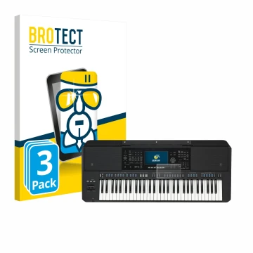 Face avant d’un emballage produit avec le logo de la marque BROTECT. À côté, l’appareil Yamaha PSR-SX720 est représenté avec l