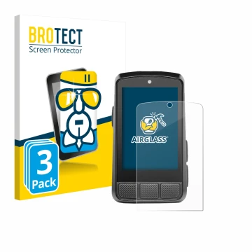 Face avant d’un emballage produit avec le logo de la marque BROTECT. À côté, l’appareil Wahoo Elemnt Bolt 3 est représenté ave