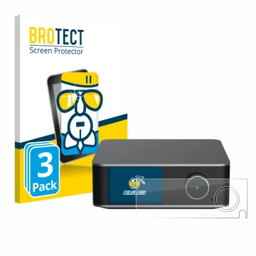 Face avant d’un emballage produit avec le logo de la marque BROTECT. À côté, l’appareil WiiM Ultra est représenté avec la prot