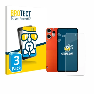 Face avant d’un emballage produit avec le logo de la marque BROTECT. À côté, l’appareil Nothing CMF Phone 2 Pro (Avant+Caméra)