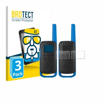 Face avant d’un emballage produit avec le logo de la marque BROTECT. À côté, l’appareil Motorola TALKABOUT T62 est représenté 