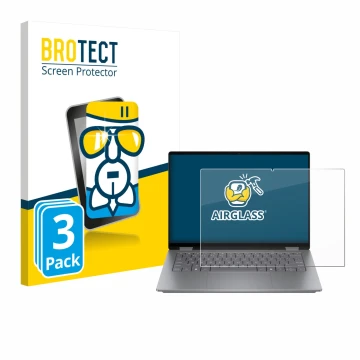 Face avant d’un emballage produit avec le logo de la marque BROTECT. À côté, l’appareil HP OmniBook X Flip 14 est représenté a