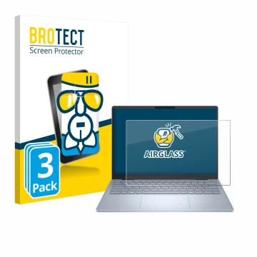 Face avant d’un emballage produit avec le logo de la marque BROTECT. À côté, l’appareil Dell 14 Plus Laptop est représenté ave