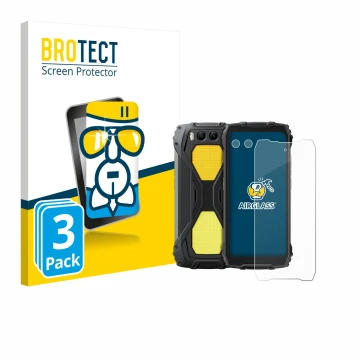 Face avant d’un emballage produit avec le logo de la marque BROTECT. À côté, l’appareil Blackview BV7300 (Avant+Caméra) est re