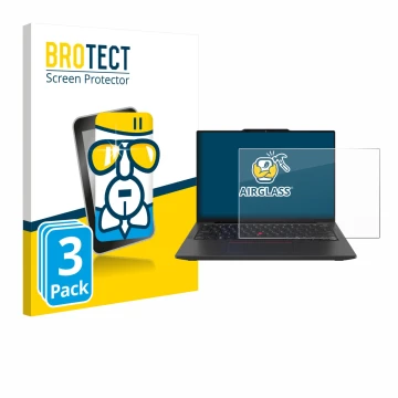 Face avant d’un emballage produit avec le logo de la marque BROTECT. À côté, l’appareil Lenovo ThinkPad X13 Gen 6 est représen