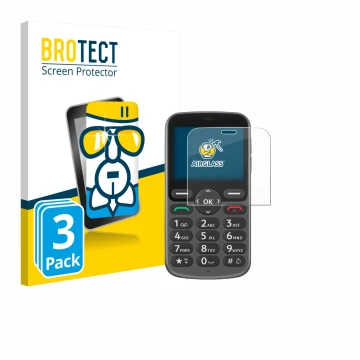 Face avant d’un emballage produit avec le logo de la marque BROTECT. À côté, l’appareil Doro 1380 est représenté avec la prote