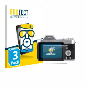 Face avant d’un emballage produit avec le logo de la marque BROTECT. À côté, l’appareil Rollei Powerflex 10x Retro est représe