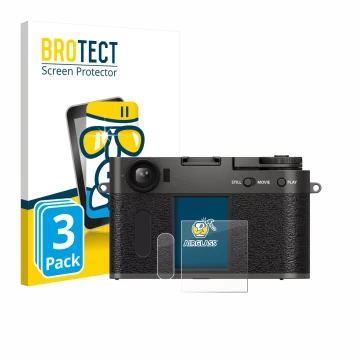 Face avant d’un emballage produit avec le logo de la marque BROTECT. À côté, l’appareil Fujifilm X Half X-HF1 est représenté a