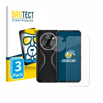 Face avant d’un emballage produit avec le logo de la marque BROTECT. À côté, l’appareil Oukitel WP55 Pro (Avant+Caméra) est re