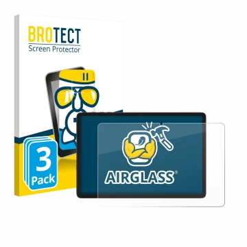 Face avant d’un emballage produit avec le logo de la marque BROTECT. À côté, l’appareil Tabwee T20 10.1