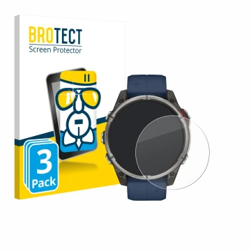 Face avant d’un emballage produit avec le logo de la marque BROTECT. À côté, l’appareil Garmin quatix 8 (47 mm) est représenté