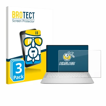 Face avant d’un emballage produit avec le logo de la marque BROTECT. À côté, l’appareil Dell 14 Premium Laptop est représenté 