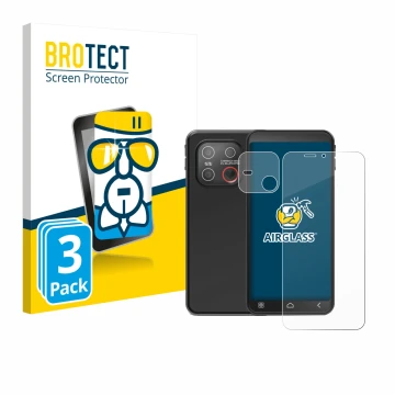 Face avant d’un emballage produit avec le logo de la marque BROTECT. À côté, l’appareil Emporia Smart 7 Lite (Avant+Caméra) es
