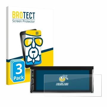 Face avant d’un emballage produit avec le logo de la marque BROTECT. À côté, l’appareil Hikity Carplay 6.86