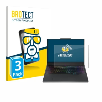 Face avant d’un emballage produit avec le logo de la marque BROTECT. À côté, l’appareil Lenovo Legion 5 15IRX10 83LY est repré