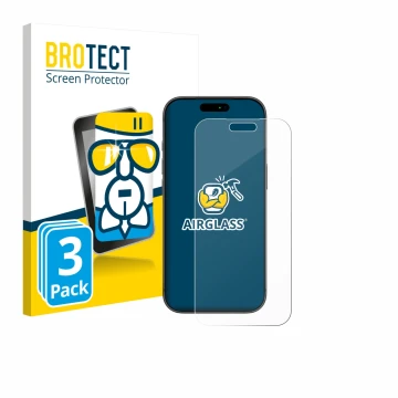 Face avant d’un emballage produit avec le logo de la marque BROTECT. À côté, l’appareil Apple iPhone 17 Pro Max est représenté