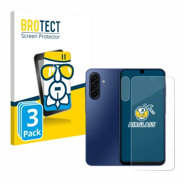 Face avant d’un emballage produit avec le logo de la marque BROTECT. À côté, l’appareil Samsung Galaxy A17 5G (Avant+Caméra) e