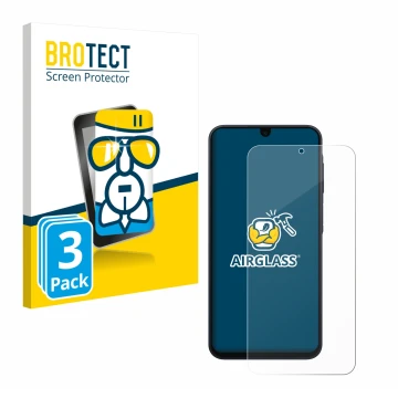 Face avant d’un emballage produit avec le logo de la marque BROTECT. À côté, l’appareil Samsung Galaxy A17 4G est représenté a