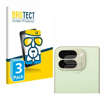 Face avant d’un emballage produit avec le logo de la marque BROTECT. À côté, l’appareil Google Pixel 10 Pro Fold (Caméra UNIQU