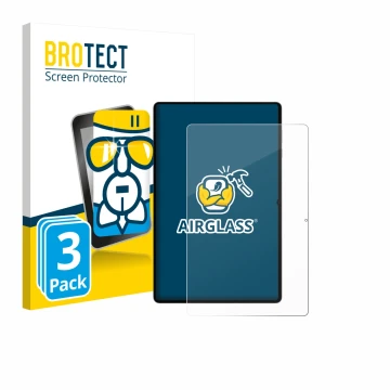 Face avant d’un emballage produit avec le logo de la marque BROTECT. À côté, l’appareil Samsung Galaxy Tab S11 Ultra (portrait