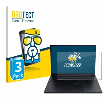 Face avant d’un emballage produit avec le logo de la marque BROTECT. À côté, l’appareil Razer Blade 18 2025 est représenté ave